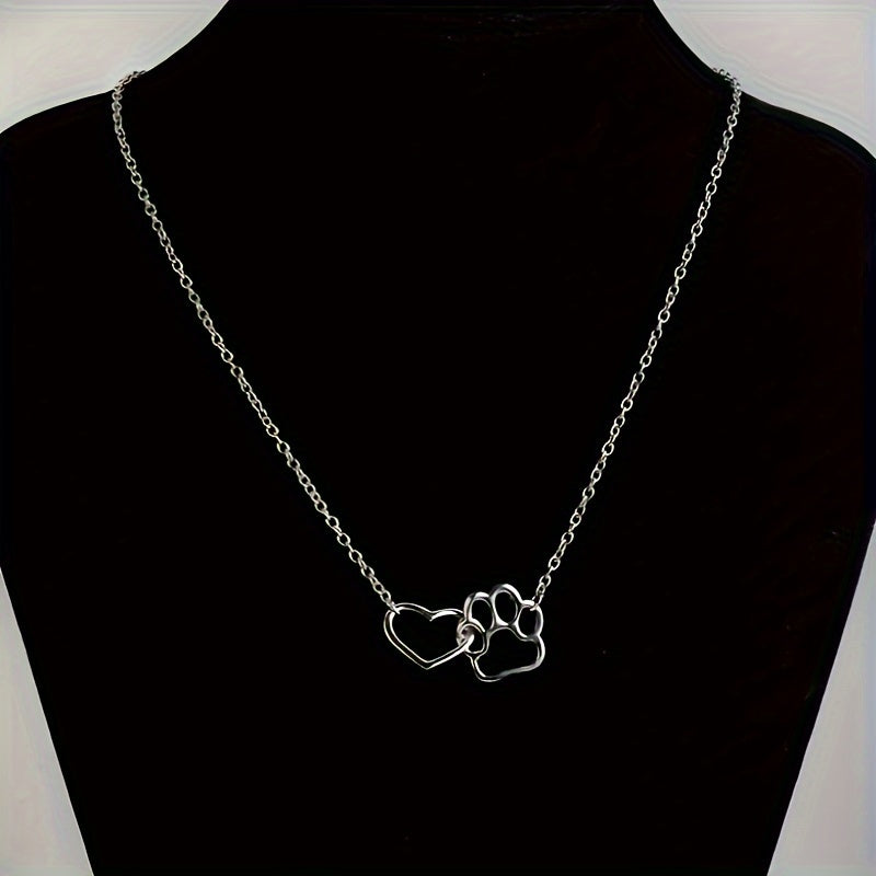Simple Design Cute Dog Footprint Heart Shape Pendant Necklace Female Jewelry, Mother's Day Gift, Birthday Gift