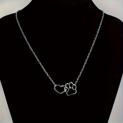 Simple Design Cute Dog Footprint Heart Shape Pendant Necklace Female Jewelry, Mother's Day Gift, Birthday Gift