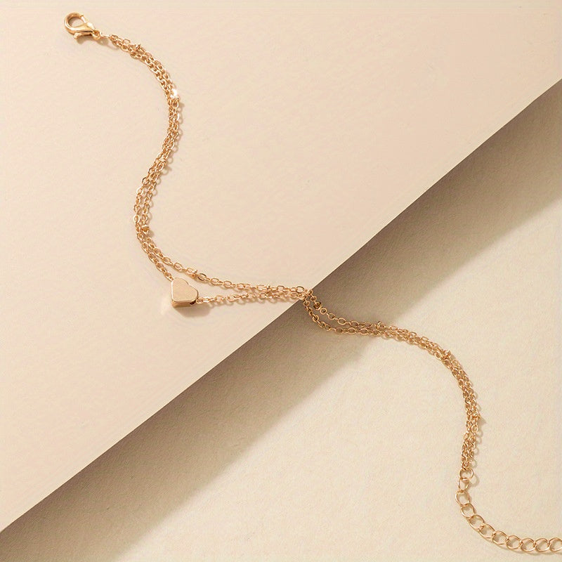 1 Piece Stackable Multi-Layer Chain Anklet with Mini Love Heart Beads, Adjustable Ankle Bracelet for Women, Dainty Jewelry for Everyday Wear, Gift Idea