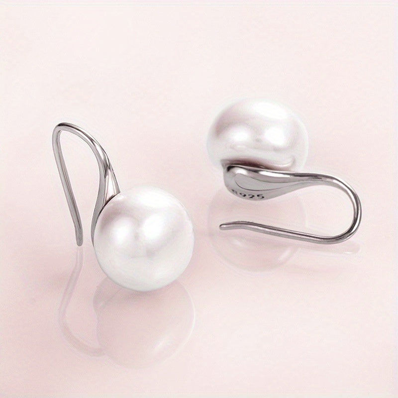 Elegant Faux Pearl Decor Hoop Earrings Elegant Japanese/ Korean Style Silver Plated Jewelry Banquet Party Ornaments