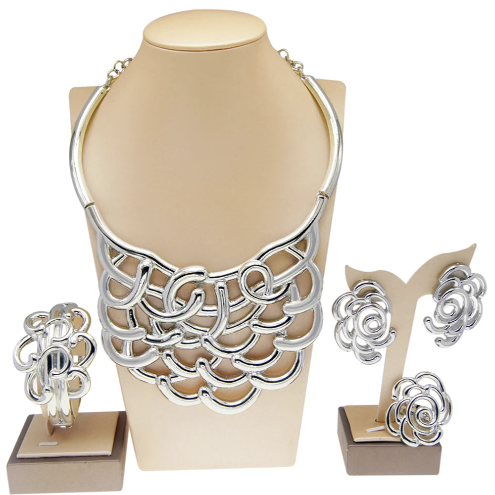 Necklace For Women Dubai Gold Plated Jewelry Set Luxury Jewelry Original  Ring BraceletWedding Banquet Costumes Nigeria Wedding