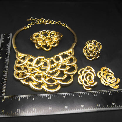 Necklace For Women Dubai Gold Plated Jewelry Set Luxury Jewelry Original  Ring BraceletWedding Banquet Costumes Nigeria Wedding