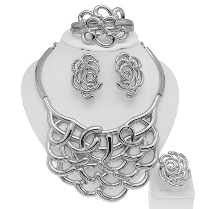 Necklace For Women Dubai Gold Plated Jewelry Set Luxury Jewelry Original  Ring BraceletWedding Banquet Costumes Nigeria Wedding