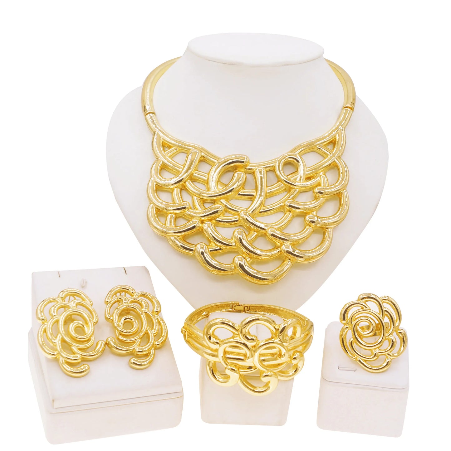 Necklace For Women Dubai Gold Plated Jewelry Set Luxury Jewelry Original  Ring BraceletWedding Banquet Costumes Nigeria Wedding