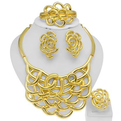 Necklace For Women Dubai Gold Plated Jewelry Set Luxury Jewelry Original  Ring BraceletWedding Banquet Costumes Nigeria Wedding