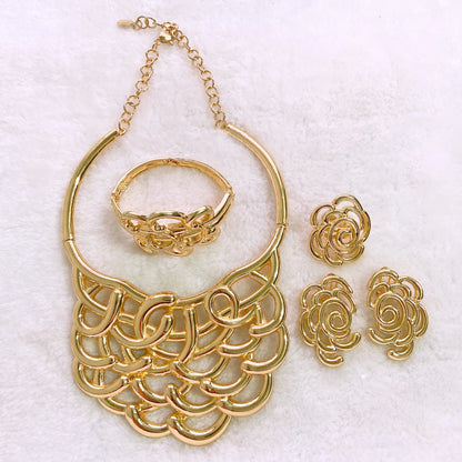 Necklace For Women Dubai Gold Plated Jewelry Set Luxury Jewelry Original  Ring BraceletWedding Banquet Costumes Nigeria Wedding