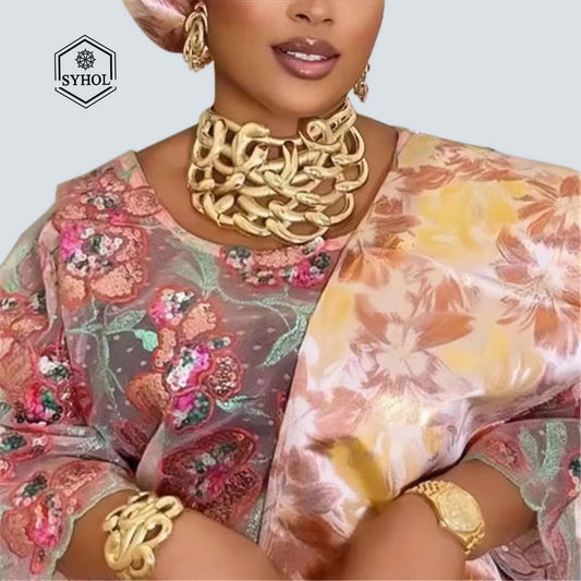 Necklace For Women Dubai Gold Plated Jewelry Set Luxury Jewelry Original  Ring BraceletWedding Banquet Costumes Nigeria Wedding