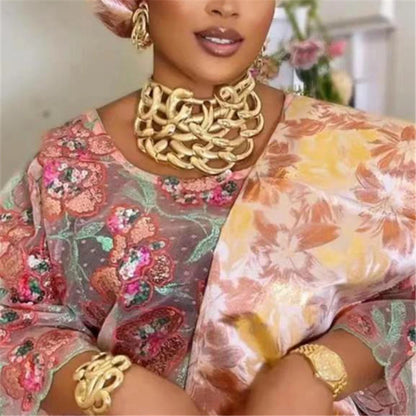Necklace For Women Dubai Gold Plated Jewelry Set Luxury Jewelry Original  Ring BraceletWedding Banquet Costumes Nigeria Wedding