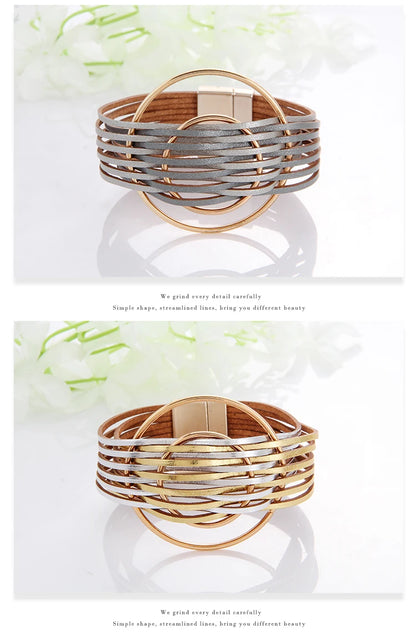 WYBU Multilayer Leather Bracelet For Women Magnet Clasp Charm Braided Wide Wrap Bracelets Bangles Female Bohemian Style Jewelry