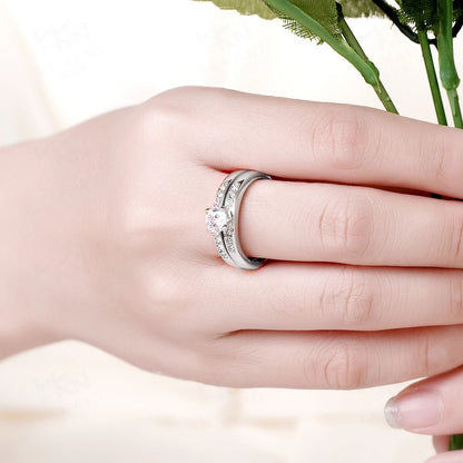 100% Real 925 Silver Rings For Women Simple Double Stackable Fine Jewelry Bridal Sets Ring Wedding Engagement Accessory
