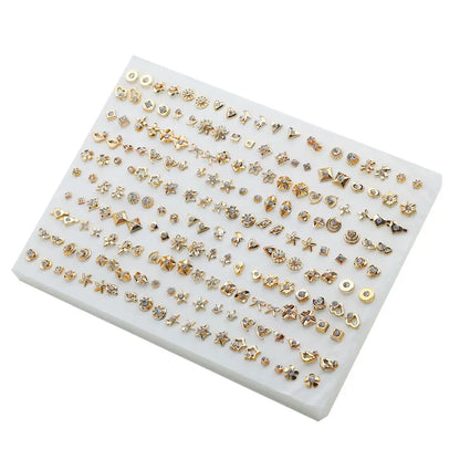 100Pairs Acrylic Crystal Heart Star Moon Small Stud Earrings Set For Women Girl Animal Flower Plastic Earring 2021 Trend Jewelry