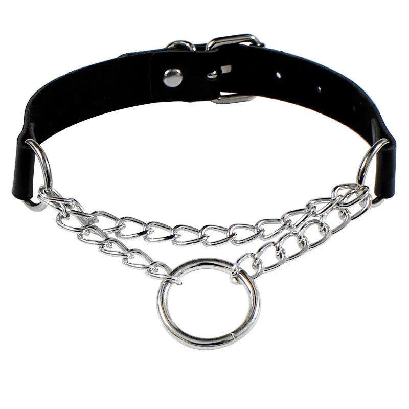 Round Layered Necklace Black Chain Necklaces for Women Men Pu Leather Gothic Punk Statement Choker Necklace Cosplay Jewelry