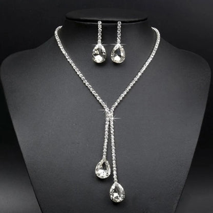 Fashion 1 set Wedding Bridal Jewelry Sets Simple Luxury Full Crystal Chain Water Drop Necklaces & Pendants Dangle Earrings Sets