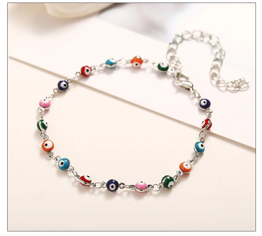 Fashion Colorful Turkish Eyes Anklets for Women Charm Gold Color Beads Pendant barefoot sandals Anklet Foot Jewelry Accessories