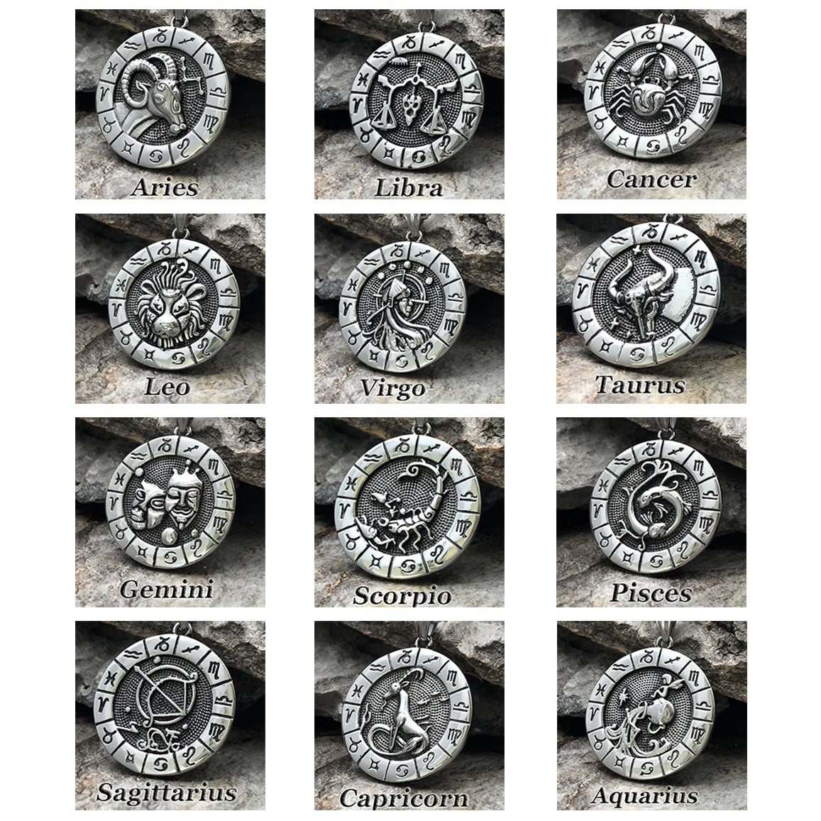 12 Constellation Zodian Signs Pendants Unique Design Horoscope Two-Sided Pendant Necklace for Men Women Jewelry Birthday Gifts