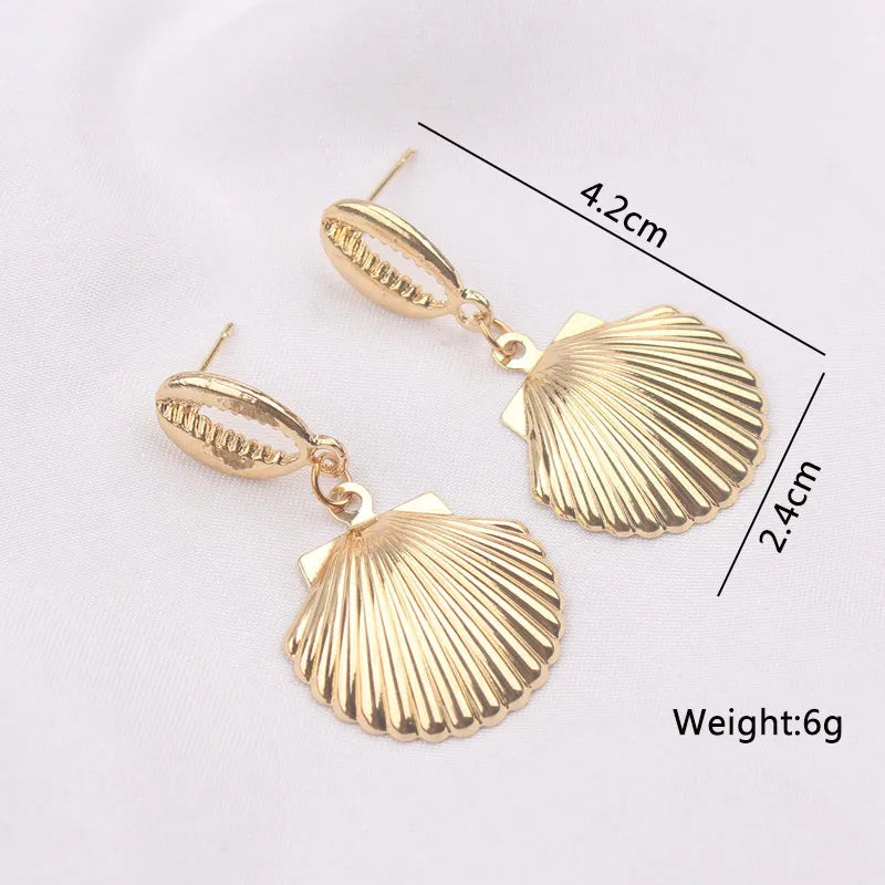 Fold Metal Dangle Earrings for Women Shell Shape Pendants Drop Earrings Cool Stuff Girls Fashion Ear Jewelry pendientes mujer