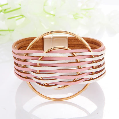 WYBU Multilayer Leather Bracelet For Women Magnet Clasp Charm Braided Wide Wrap Bracelets Bangles Female Bohemian Style Jewelry