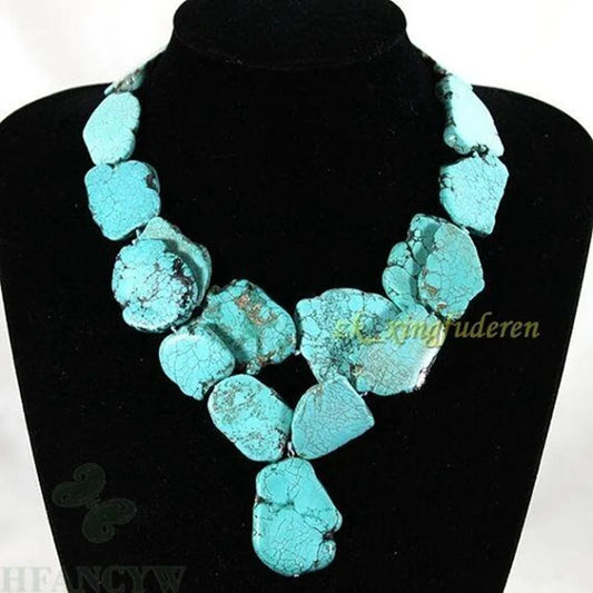 Natural turquoise flake double necklace tied turquoise flake pendant