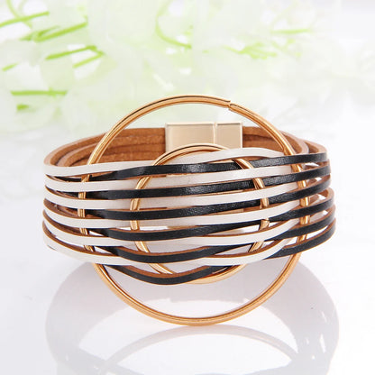 WYBU Multilayer Leather Bracelet For Women Magnet Clasp Charm Braided Wide Wrap Bracelets Bangles Female Bohemian Style Jewelry