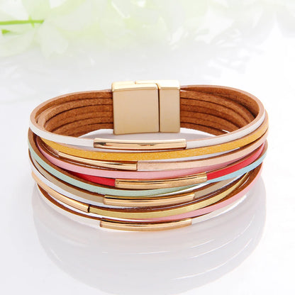 WYBU Multilayer Leather Bracelet For Women Magnet Clasp Charm Braided Wide Wrap Bracelets Bangles Female Bohemian Style Jewelry