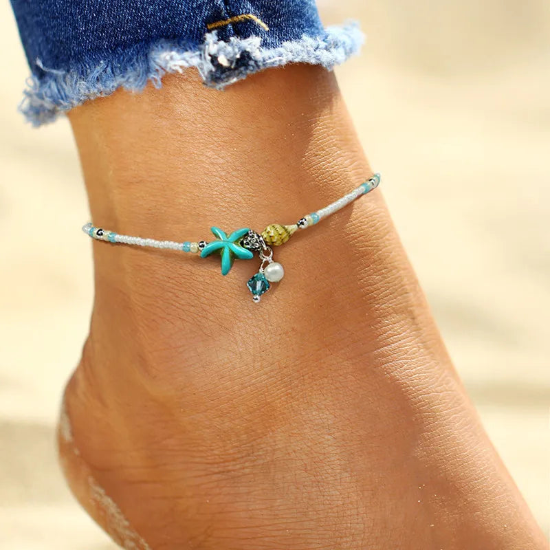 Fashion Colorful Turkish Eyes Anklets for Women Charm Gold Color Beads Pendant barefoot sandals Anklet Foot Jewelry Accessories