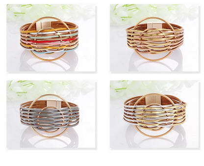 WYBU Multilayer Leather Bracelet For Women Magnet Clasp Charm Braided Wide Wrap Bracelets Bangles Female Bohemian Style Jewelry