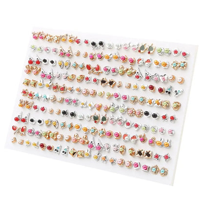 100Pairs Acrylic Crystal Heart Star Moon Small Stud Earrings Set For Women Girl Animal Flower Plastic Earring 2021 Trend Jewelry