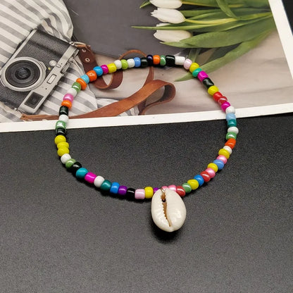 Boho Rainbow Foot/Ankle  for Women Small Colorful seed Beads Anklet Nature Shell Charms Elastic Beaded Bracelet on the Leg