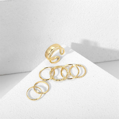 7pcs Fashion Jewelry Rings Set Hot Selling Metal Alloy Hollow Round Opening Women Finger Ring For Girl Lady Party Wedding Gifts
