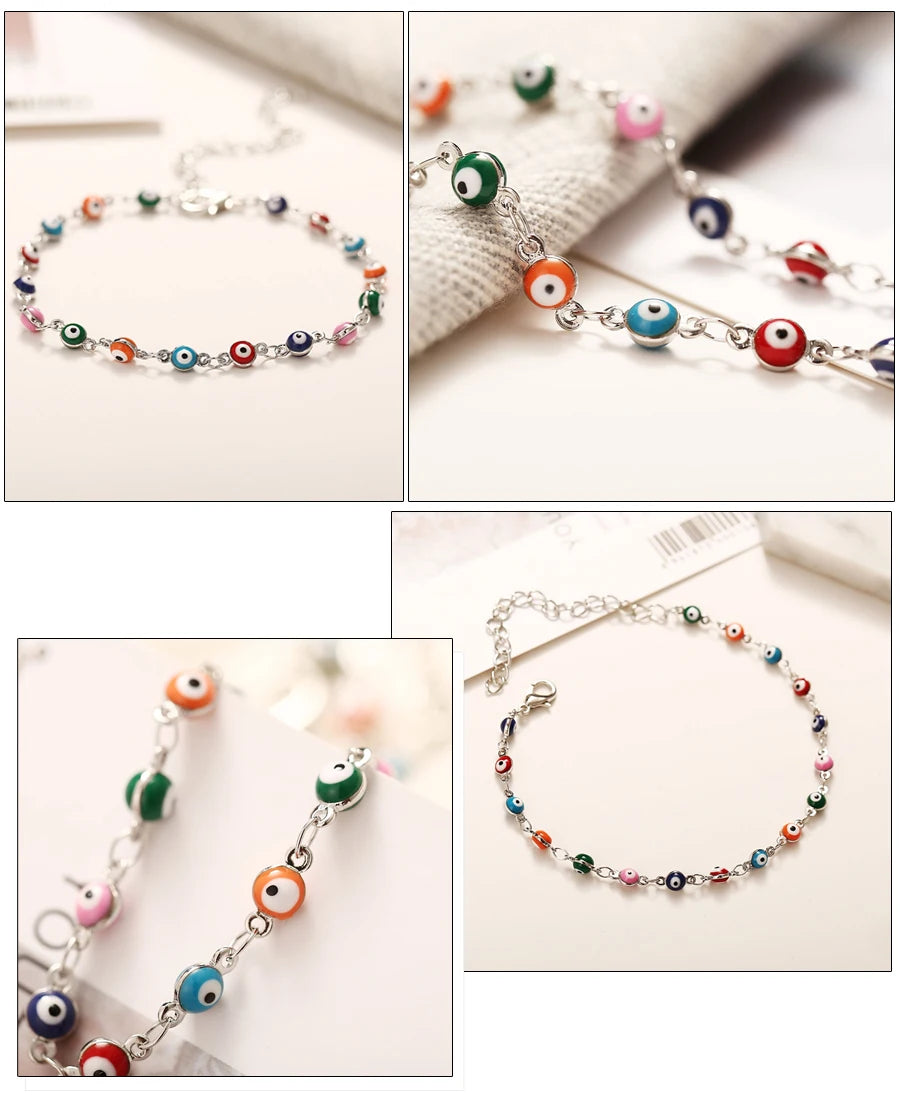 Fashion Colorful Turkish Eyes Anklets for Women Charm Gold Color Beads Pendant barefoot sandals Anklet Foot Jewelry Accessories