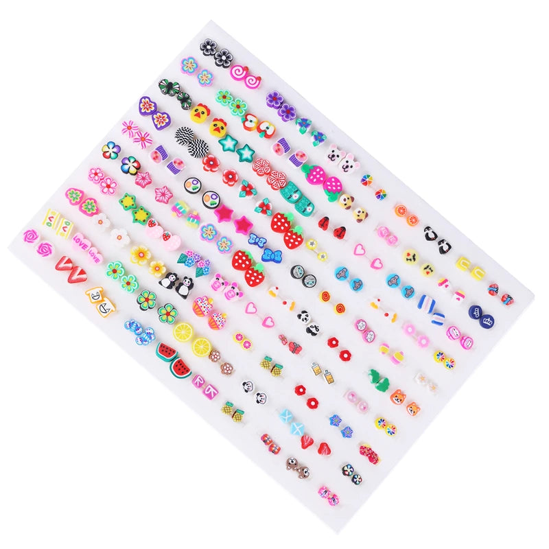 100Pairs Acrylic Crystal Heart Star Moon Small Stud Earrings Set For Women Girl Animal Flower Plastic Earring 2021 Trend Jewelry