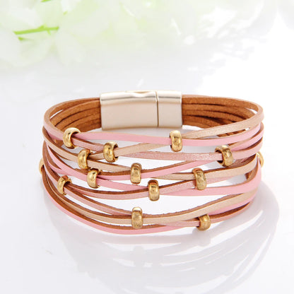 WYBU Multilayer Leather Bracelet For Women Magnet Clasp Charm Braided Wide Wrap Bracelets Bangles Female Bohemian Style Jewelry