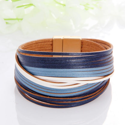 WYBU Multilayer Leather Bracelet For Women Magnet Clasp Charm Braided Wide Wrap Bracelets Bangles Female Bohemian Style Jewelry
