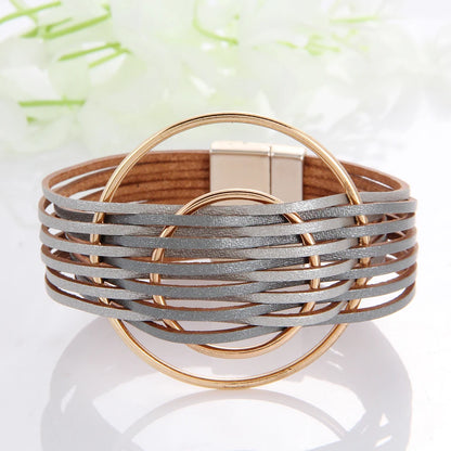 WYBU Multilayer Leather Bracelet For Women Magnet Clasp Charm Braided Wide Wrap Bracelets Bangles Female Bohemian Style Jewelry