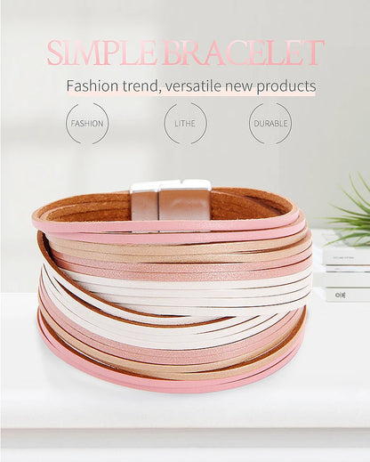 WYBU Multilayer Leather Bracelet For Women Magnet Clasp Charm Braided Wide Wrap Bracelets Bangles Female Bohemian Style Jewelry