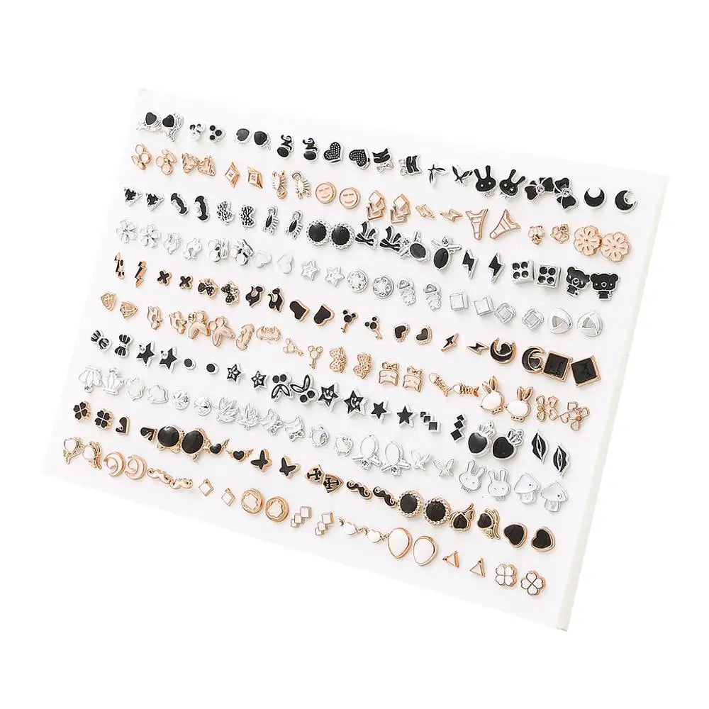 100Pairs Acrylic Crystal Heart Star Moon Small Stud Earrings Set For Women Girl Animal Flower Plastic Earring 2021 Trend Jewelry