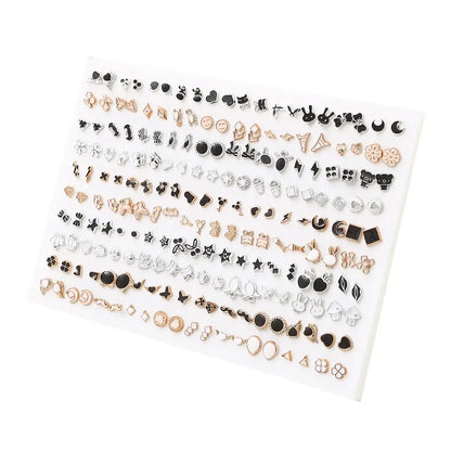 100Pairs Acrylic Crystal Heart Star Moon Small Stud Earrings Set For Women Girl Animal Flower Plastic Earring 2021 Trend Jewelry