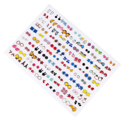 100Pairs Acrylic Crystal Heart Star Moon Small Stud Earrings Set For Women Girl Animal Flower Plastic Earring 2021 Trend Jewelry
