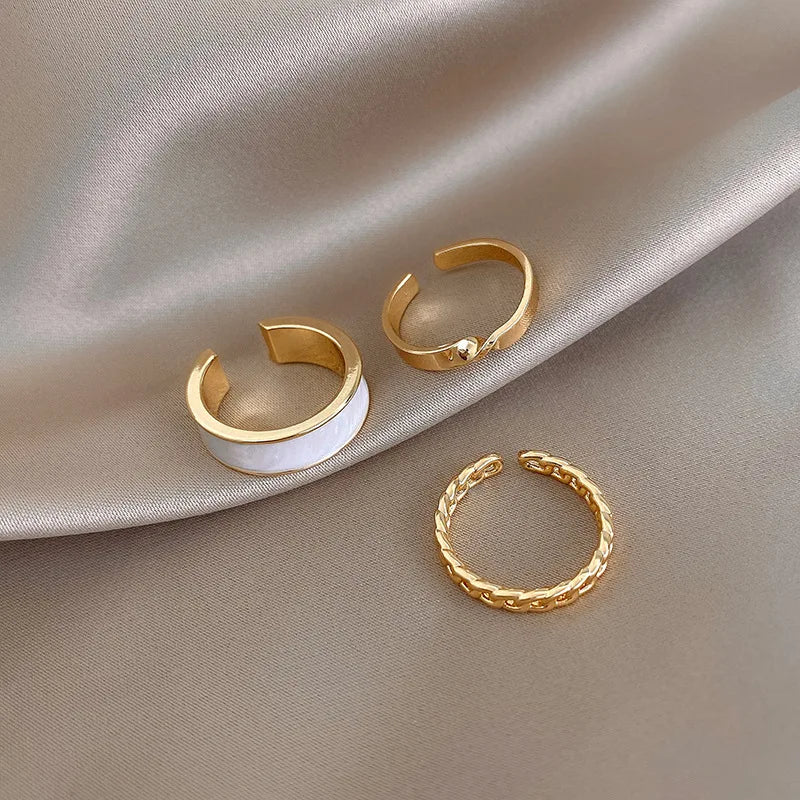 3pcs/set Bohemian White Enamel Round Metal Ring Sets Geometric Twist Open Adjustable Rings Sets for Women Girl Wedding Jewelry