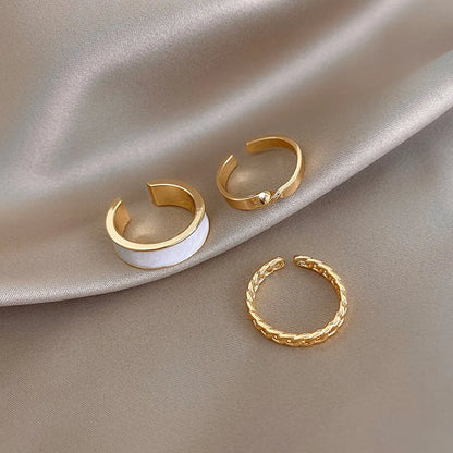 3pcs/set Bohemian White Enamel Round Metal Ring Sets Geometric Twist Open Adjustable Rings Sets for Women Girl Wedding Jewelry
