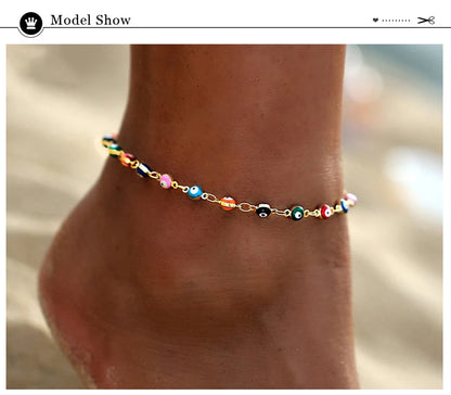 Fashion Colorful Turkish Eyes Anklets for Women Charm Gold Color Beads Pendant barefoot sandals Anklet Foot Jewelry Accessories