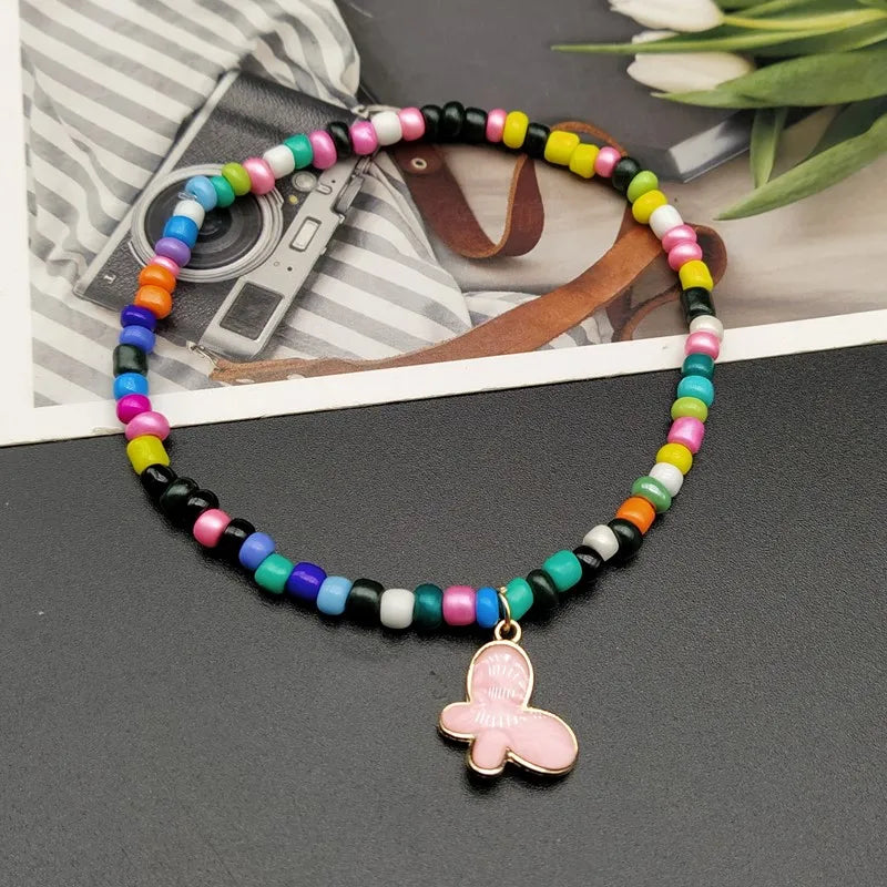 Boho Rainbow Foot/Ankle  for Women Small Colorful seed Beads Anklet Nature Shell Charms Elastic Beaded Bracelet on the Leg
