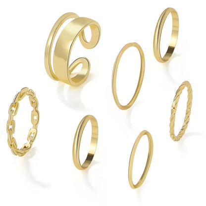 7pcs Fashion Jewelry Rings Set Hot Selling Metal Alloy Hollow Round Opening Women Finger Ring For Girl Lady Party Wedding Gifts