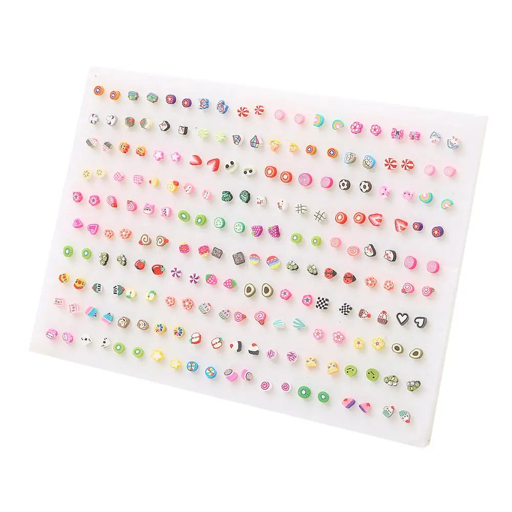 100Pairs Acrylic Crystal Heart Star Moon Small Stud Earrings Set For Women Girl Animal Flower Plastic Earring 2021 Trend Jewelry