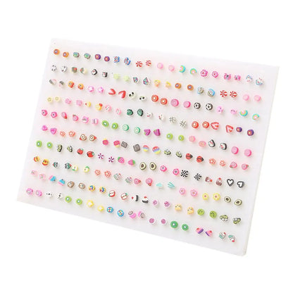 100Pairs Acrylic Crystal Heart Star Moon Small Stud Earrings Set For Women Girl Animal Flower Plastic Earring 2021 Trend Jewelry
