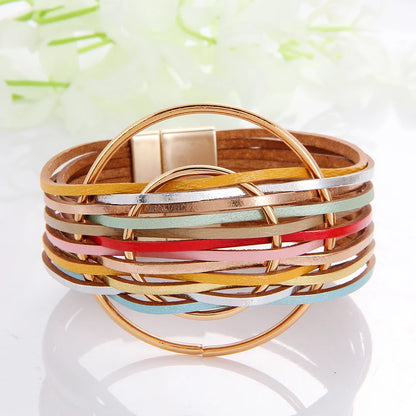 WYBU Multilayer Leather Bracelet For Women Magnet Clasp Charm Braided Wide Wrap Bracelets Bangles Female Bohemian Style Jewelry