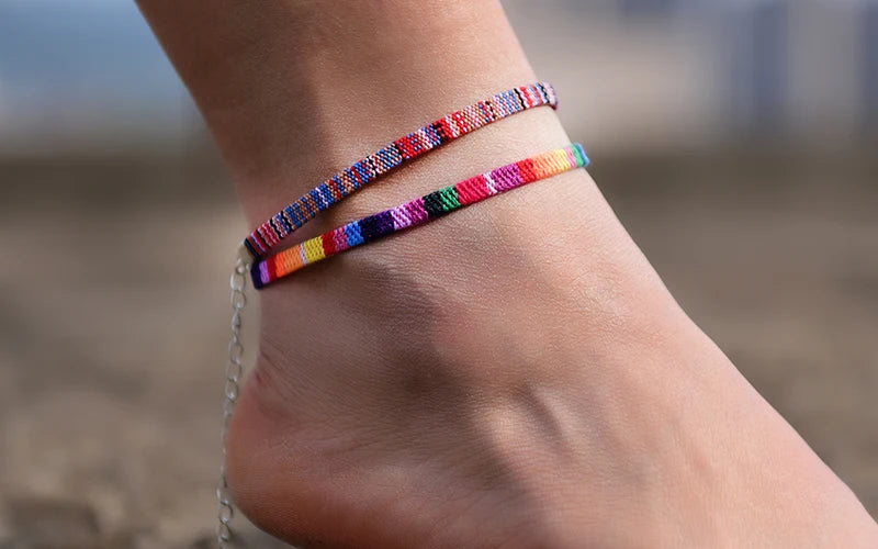 2Pcs/Lot Bohemian Anklets for Men and Women Handmade Rope Friendship Beach Barefoot Bracelet on the Leg Chain Boho Foot Jewelry