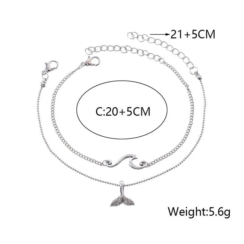 Trendy Cute Waves Fish tail Ankle Women Foot Anklet Bracet Summer Beach Barefoot Sandals Bracelet Ankle Set on the leg Female