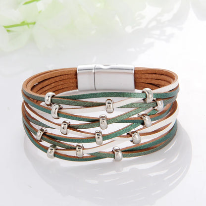 WYBU Multilayer Leather Bracelet For Women Magnet Clasp Charm Braided Wide Wrap Bracelets Bangles Female Bohemian Style Jewelry