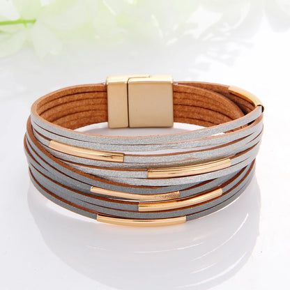 WYBU Multilayer Leather Bracelet For Women Magnet Clasp Charm Braided Wide Wrap Bracelets Bangles Female Bohemian Style Jewelry